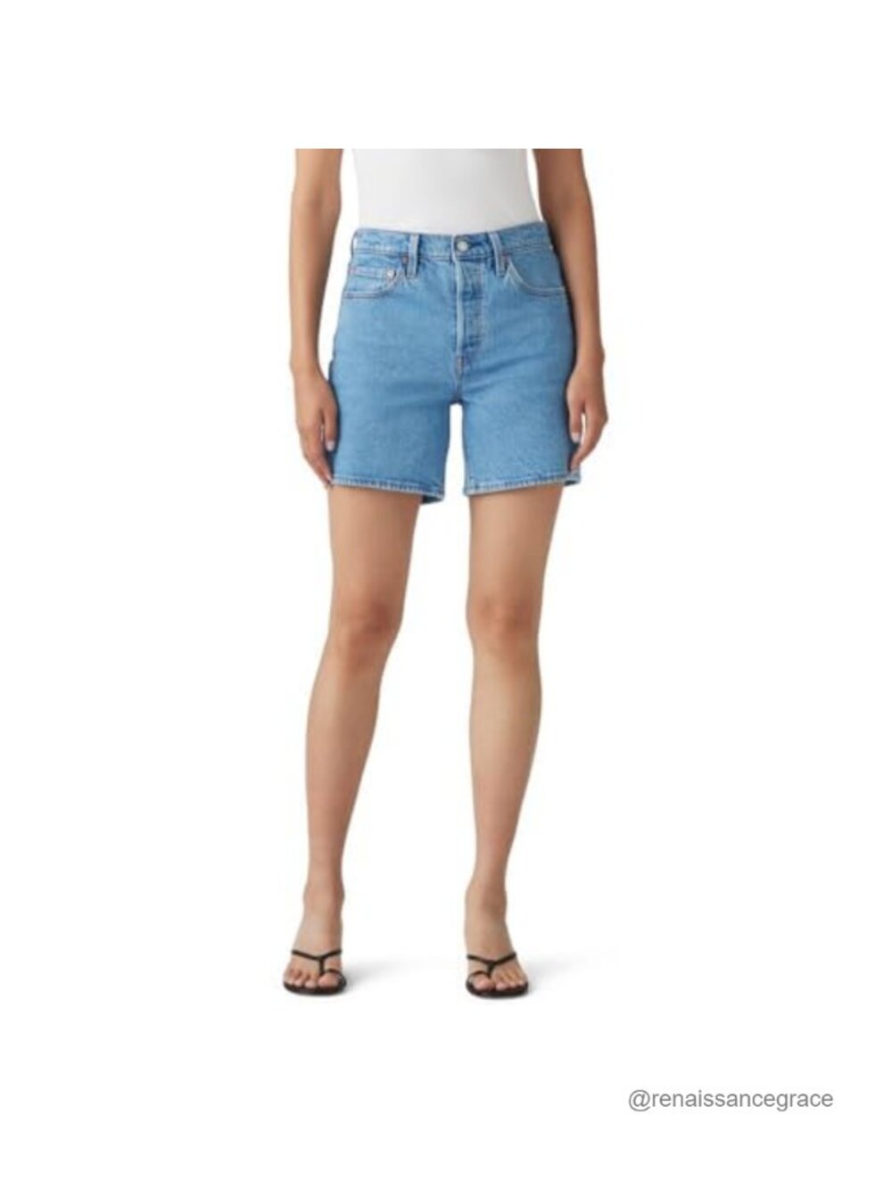 High Rise Denim Cut-Off Jean Shorts Mid-Thigh Straight Fit Cotton Blend